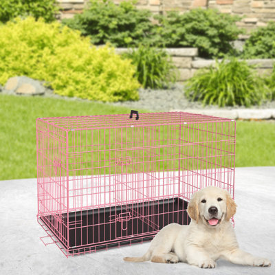 Dog Crate Portable and Foldable Dog Cage Indoor Outdoor Weather Resistant Metal Wire Dog Kennel Lockable Double Door Pet Cage with with Divider Panel Removable Tray Handle for Dogs