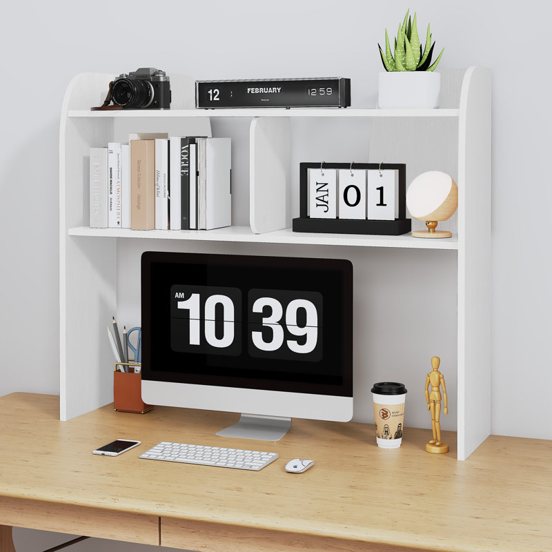 37’’ Desktop Bookshelf, 3-Tier Desk Storage Organizer, Multipurpose Wood Desktop Rack, White