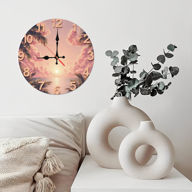 Horloge, chiffres, coucher de soleil tropical, scène
