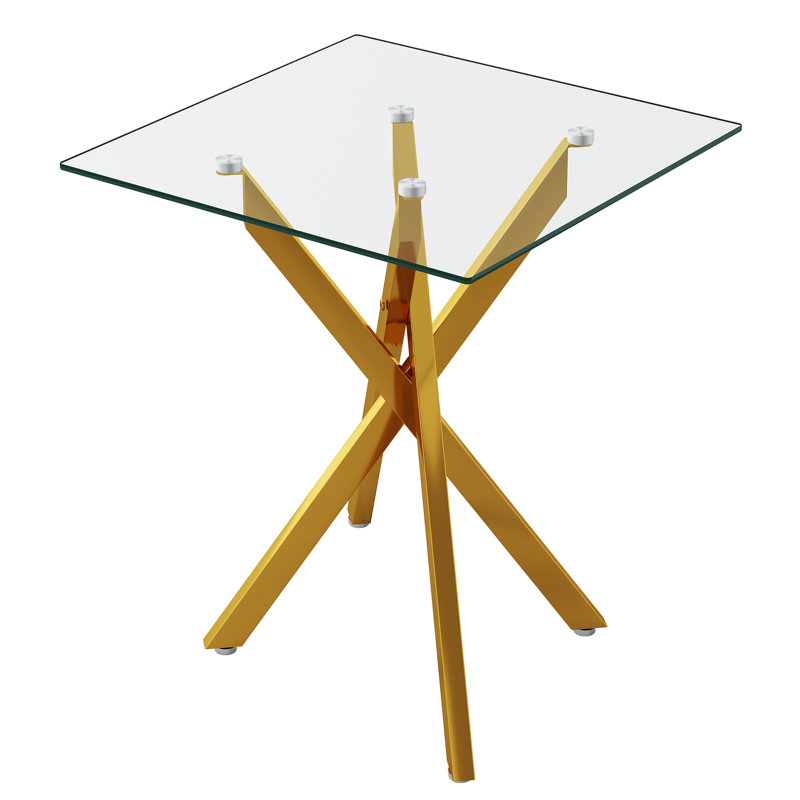 Table de bout carrée en verre transparent 17,72 po, Or, 2 pièces
