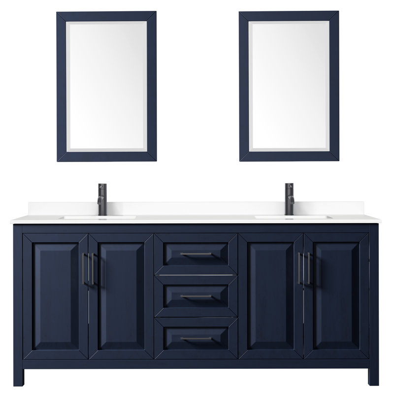 Daria 80'' W Double Vanity, Dark Blue, Carrara Cultured Marble, Brushed Gold