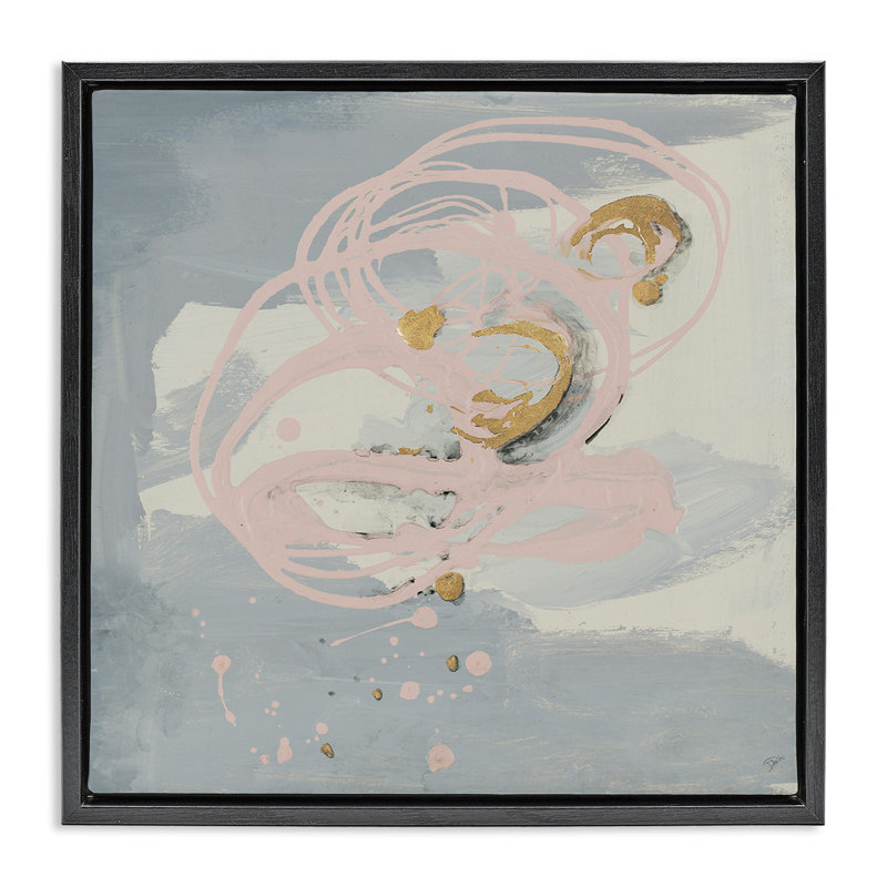 «Grey with Pink Swirl» par Patricia Pinto, H 18 po x l 18 po x P 1,7 po, Cadre flottant noir de jais