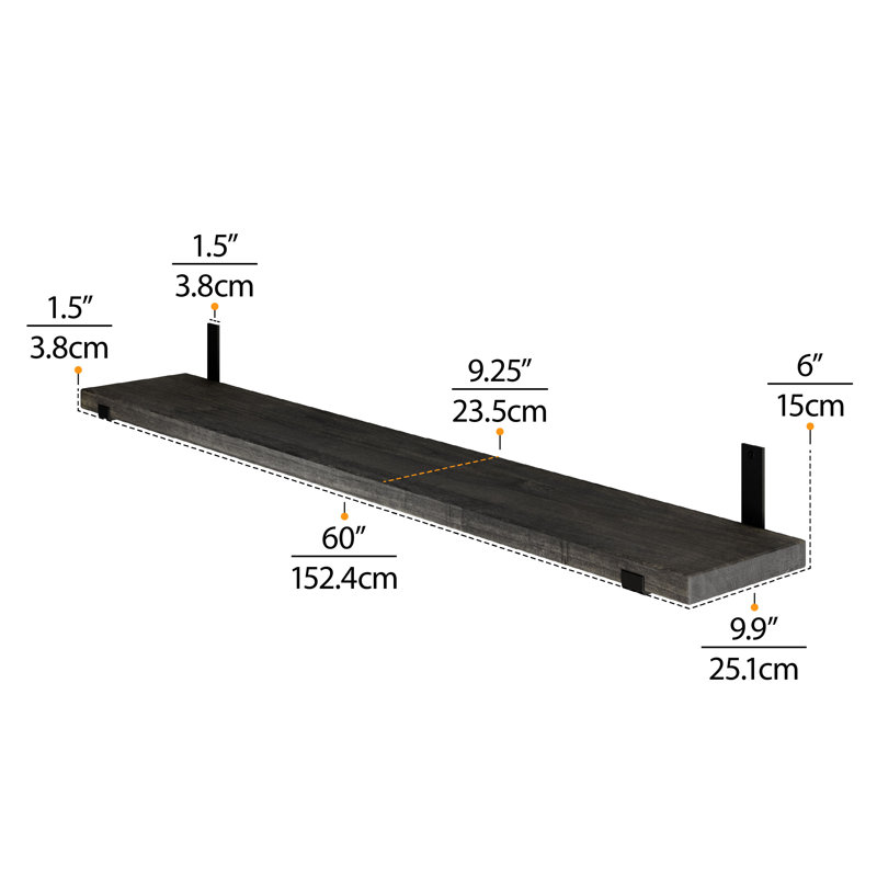 60inch Long Floating Shelves For Wall, Wood Wall Shelf With Heavy Duty Metal Brackets, Ebony