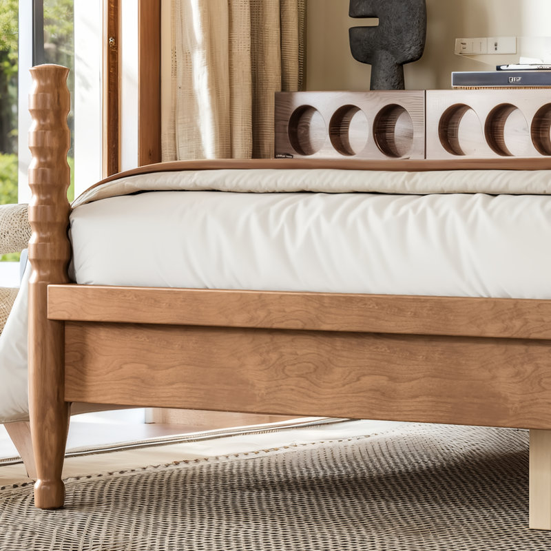 Lit plateforme Queen Size avec tête de lit arquée en osier, cadre de lit en bois, lit à baldaquin pour chambre à coucher, naturel