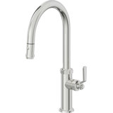 Pull-Down Kitchen Faucet With Button Sprayer - High Arc Spout