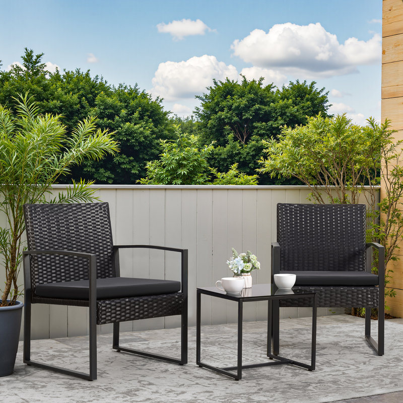 Moncure 2 - Person Patio Conversation Set with Cushions, Black