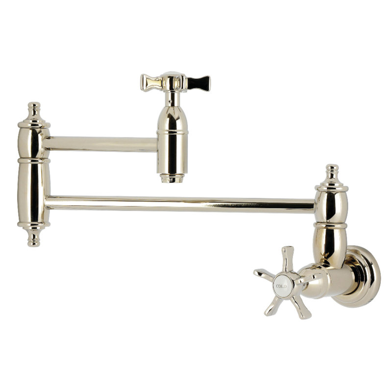 Kingston Brass Hamilton Two-Handle 1-Hole Wall Mount Pot Filler Faucet, Polished Nickel