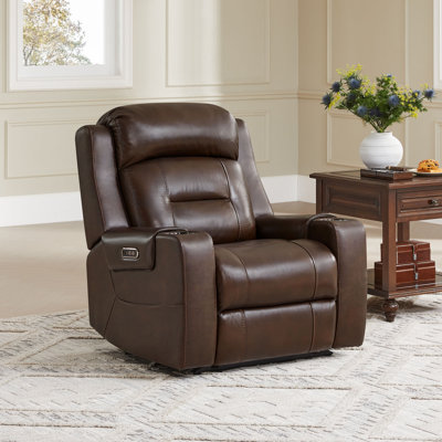 Olathe Genuine Leather Dual Motor Lay Flat Power Recliner With Power Headrest