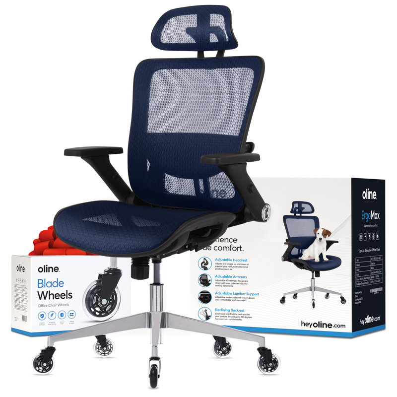 Mesh Task Chair with Headrest, Blue