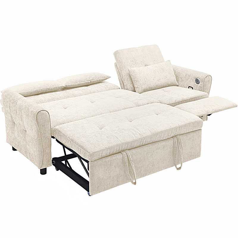 Canapé 2-en-1 3 places avec canapé-lit et canapé inclinable réversible, Beige