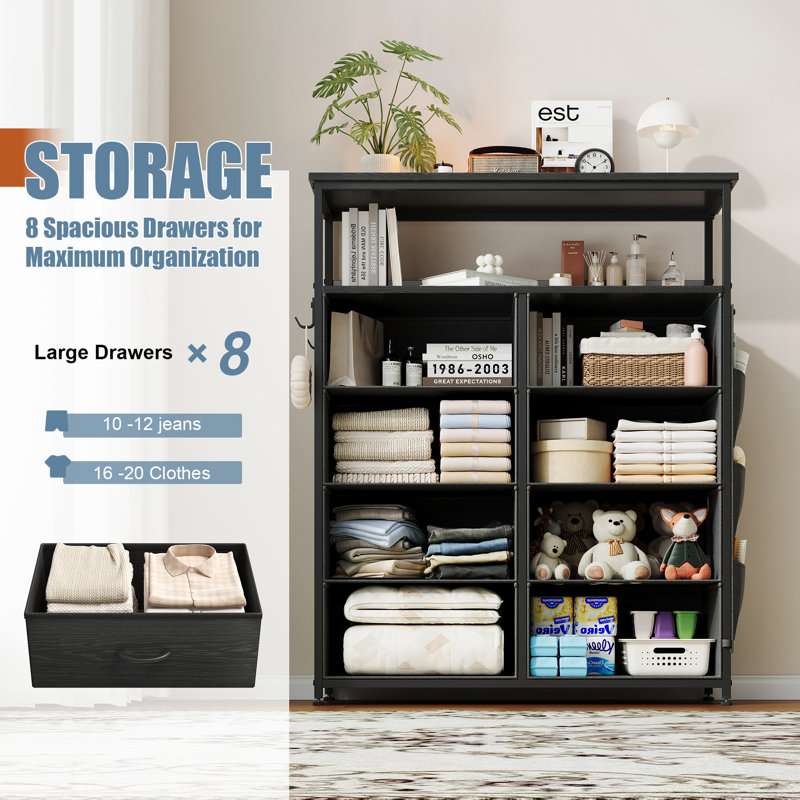 80 cm W Chest of 8 Drawers, Black