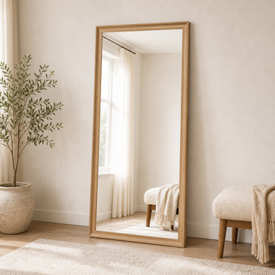 Miroir surdimensionné 71 po x 32 po avec cadre en bois aspect bois haute définition et miroir en cuivre argenté incassable pour salle de bain