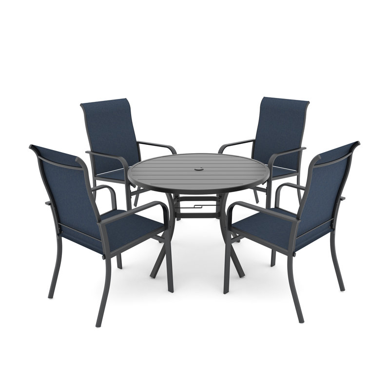 4 - Person Metal 41" Round Patio Dining Table Set, Black/Blue