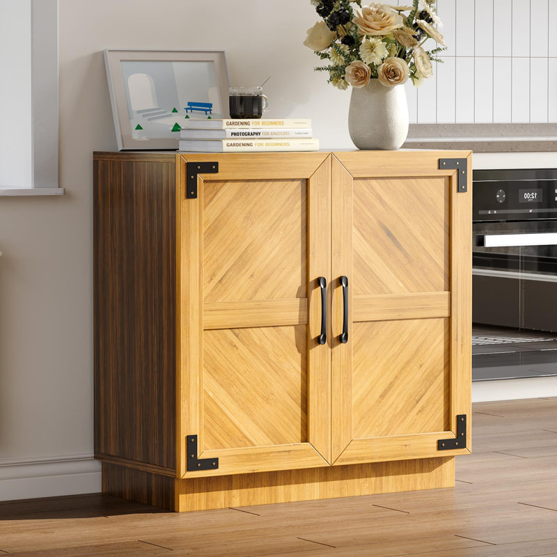 Sideboard Buffet Cabinet, 31.5in Small Farmhouse Kitchen Cupboard Coffee Bar Storage Cabinet with Adjustable Shelves for Living Dining Room Entryway