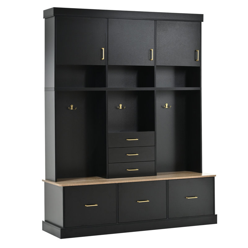 U-Can 75'' H Entryway Hall Tree With Bench And Storage, Black