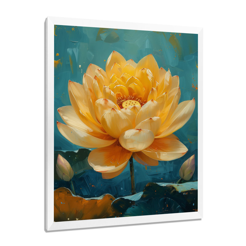 «Beige Green Radiant Lotus Pond», art mural Lotus, Cadre simple blanc, H 12 po x l 20 po