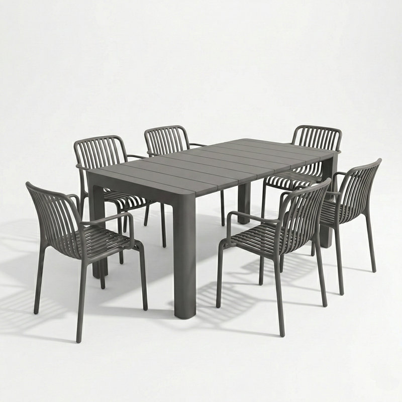 Carachure 6 - Person Plastic Patio Dining Set Rectangular Table, Grey