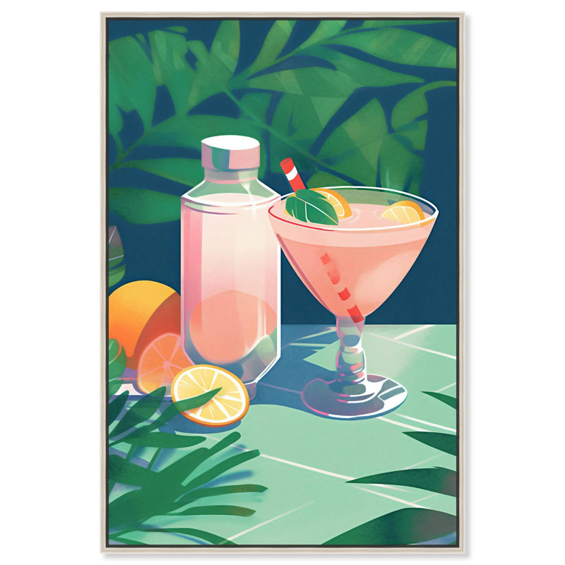 Art mural Cocktail in the Sun Drinks and Spirits, Cadre argenté, H 25 po x l 17 po