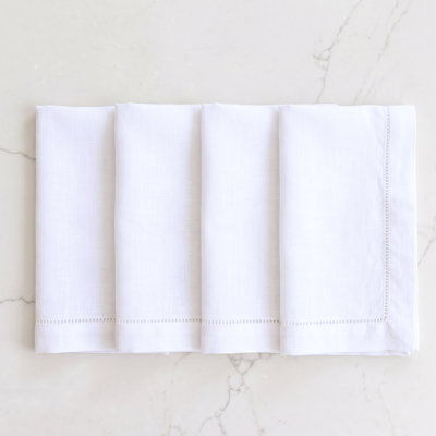 100% Pure Linen Hemstitch Dinner Napkins - Birch Hemstitch