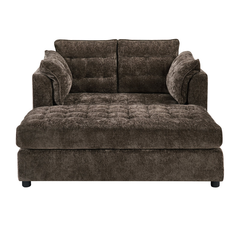 Serenity 54.7" Oversized 2-Seater Indoor Chaise Lounge with Ottoman for Couples, Brown