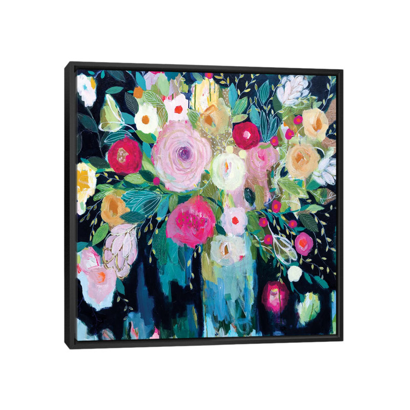 « follow the roses », impression sur toile, H 18 po x l 18 po x P 1,5 po, Toile avec cadre noir, Pas de tapis