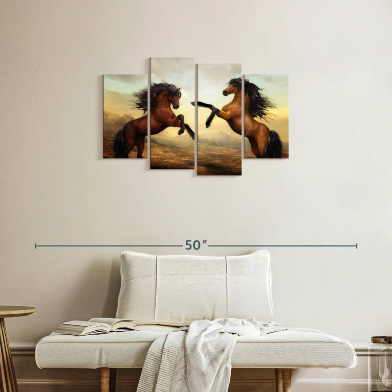 Brampt Fighting Brown Horses, 22'' H x 36'' W