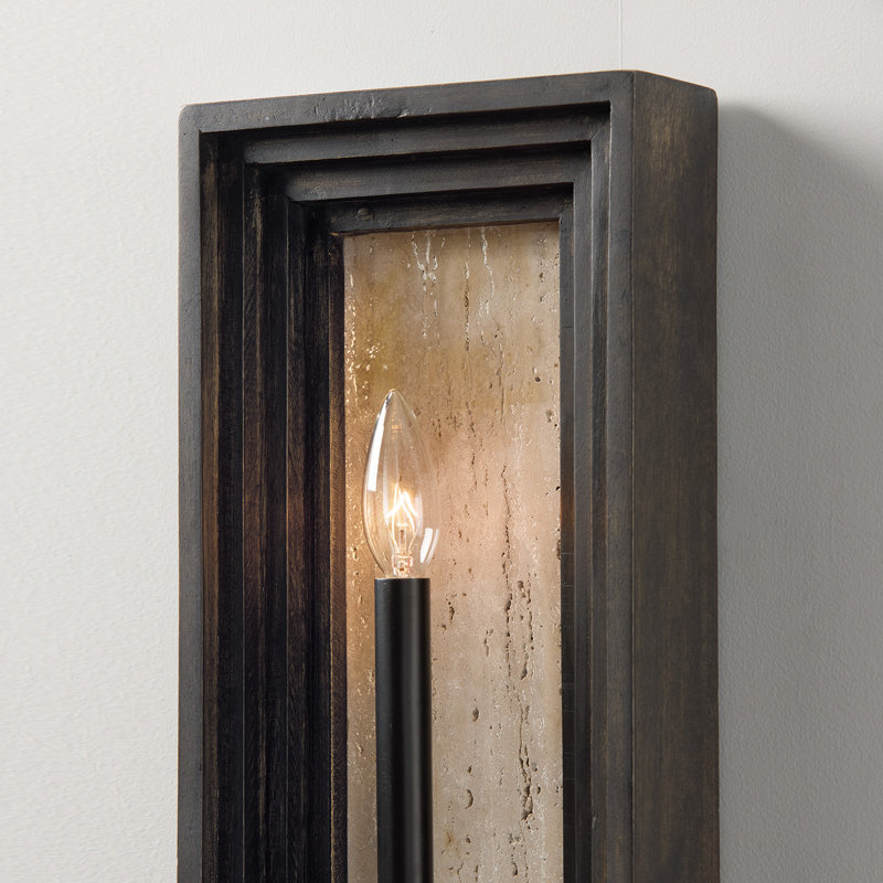 8.5" W x 20" H 1-Light Candle Sconce in Matte Black and Handcrafted Mango Wood in Espresso Stain