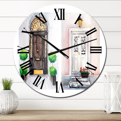 Black and White Vintage Entrance Doors - Vintage Wall Clock