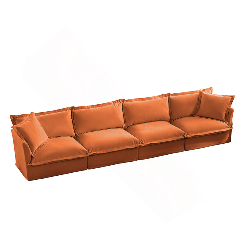 Canapé modulaire Jasiah, Velours côtelé chameau, H 34,6 po x l 156,6 po x P 33 po