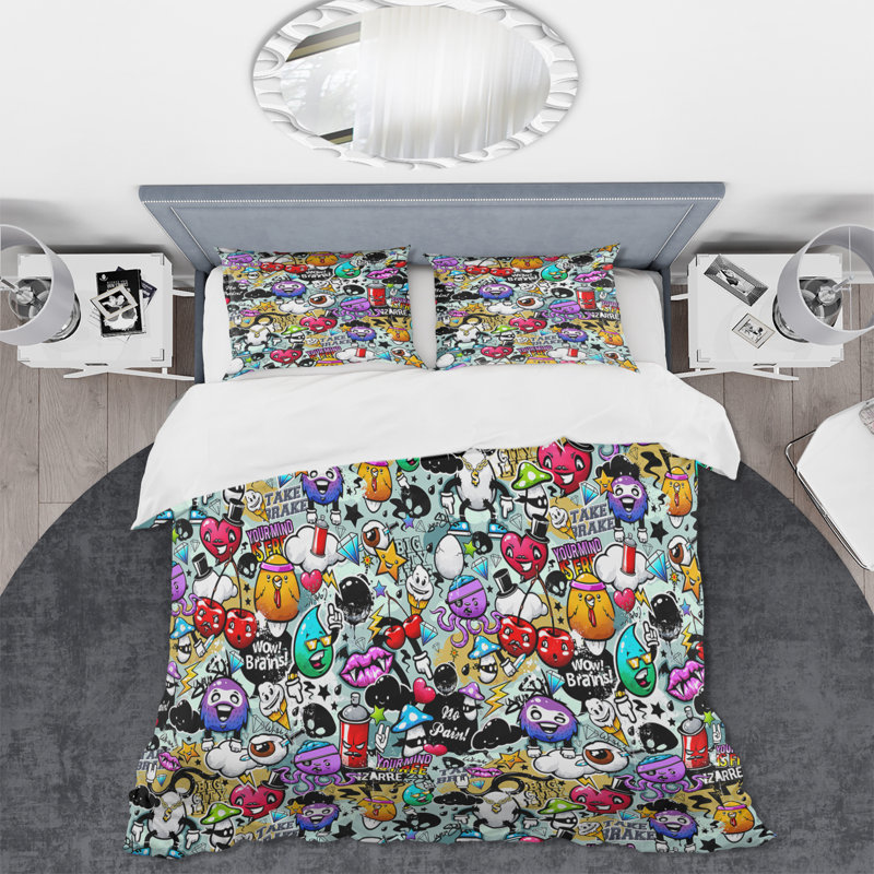 Œuvre d'art graffiti - ensemble de housse de couette moderne - microfibre de polyester
