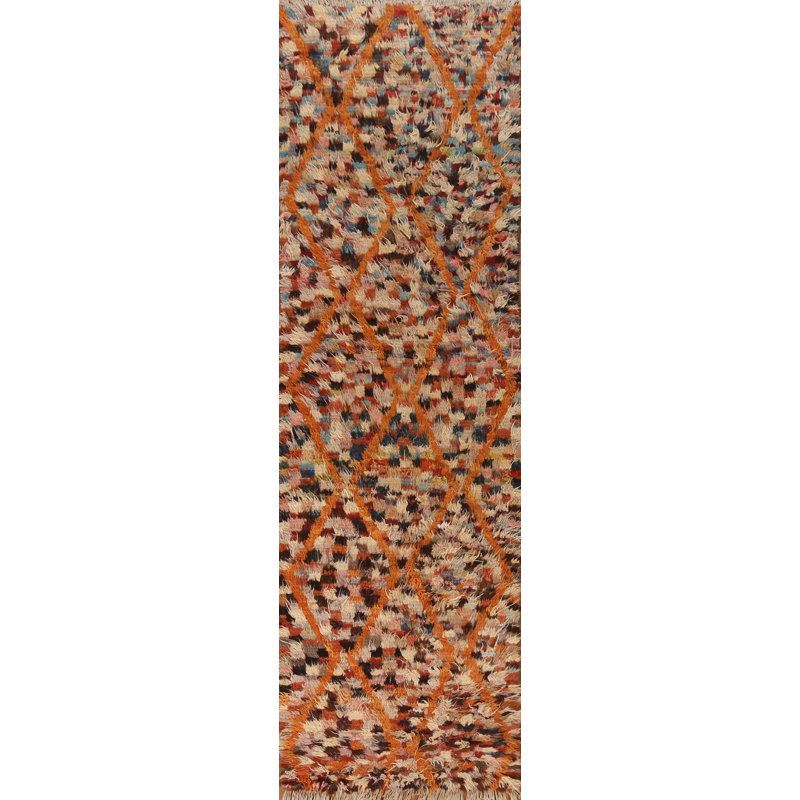 Tapis géométrique marocain berbère noué à la main 3 x 10