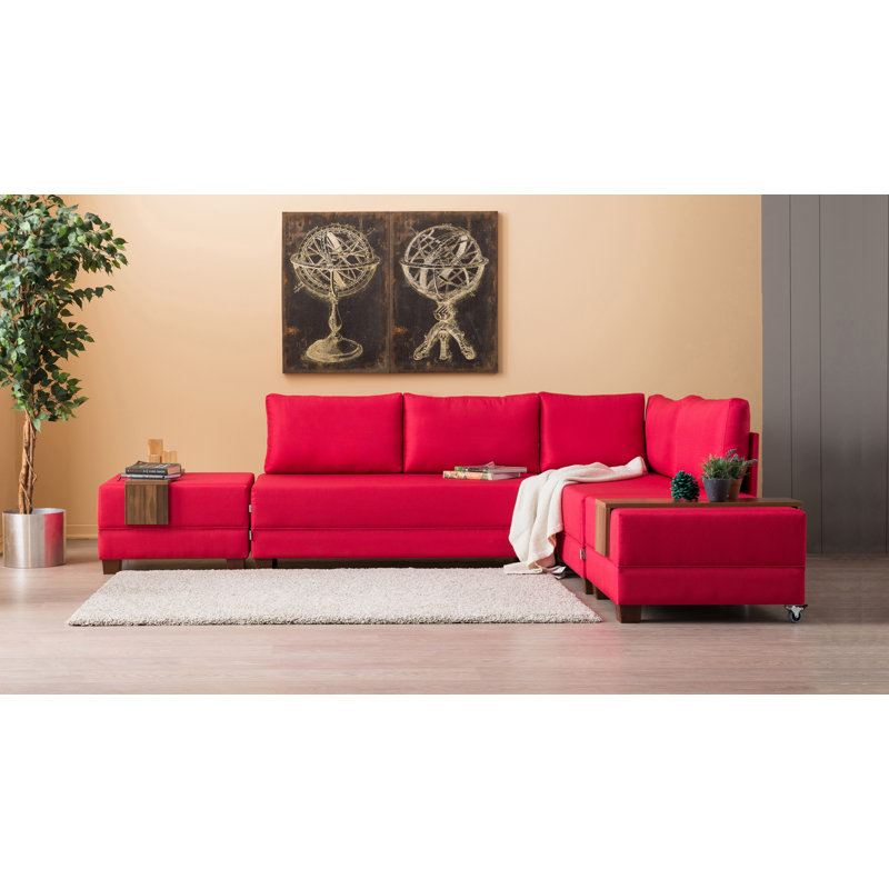 Canapé-lit et chaise longue 82,7 po Haleah, 100 % polyester rouge, Accoudoir à gauche (vu de face)
