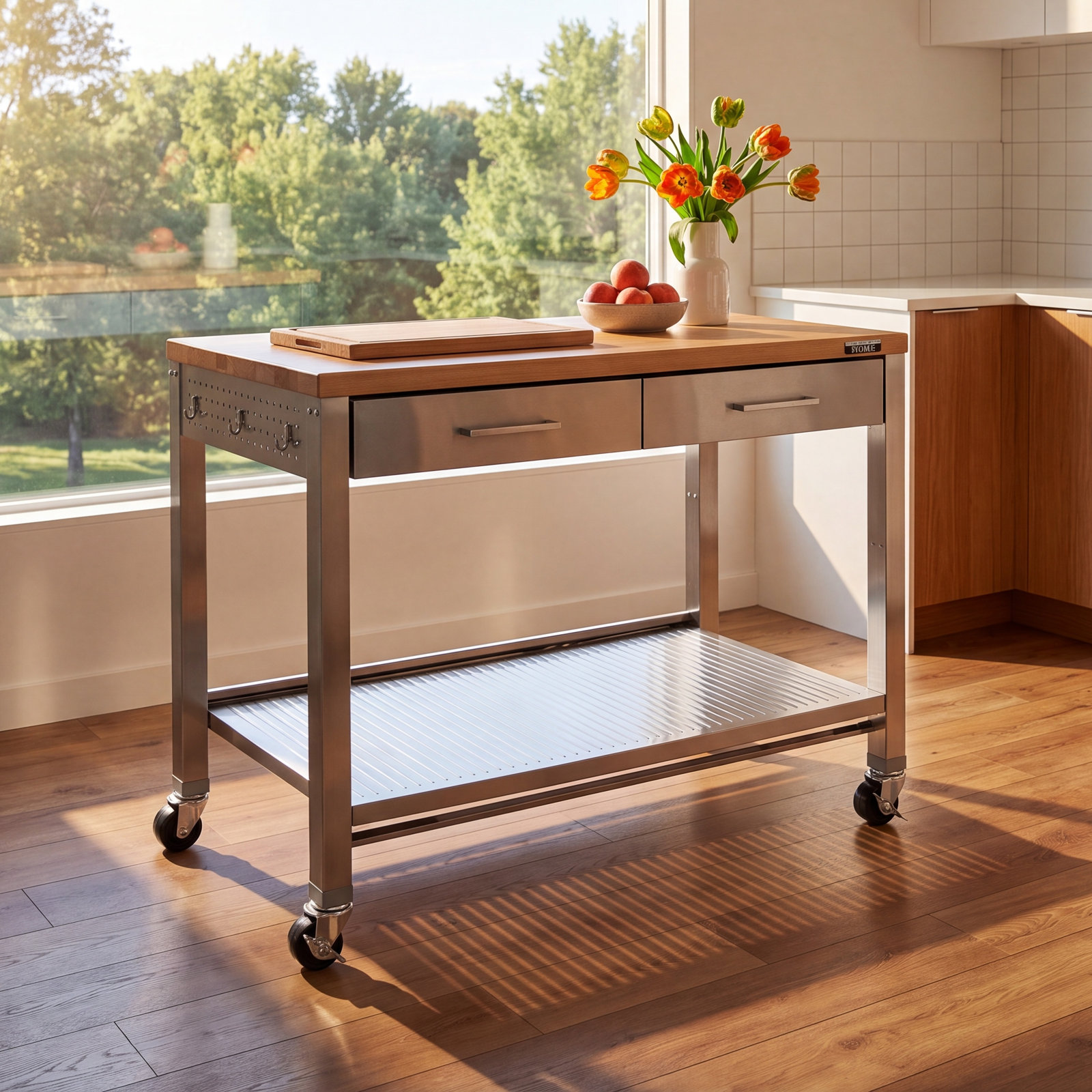 Stainless Steel Rolling Kitchen Island Cart, Stainless Steel