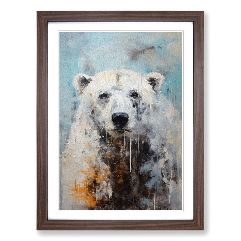 Polar Bear Abstract No.2 - Single Picture Frame Print on Wood, 34cm H x 25cm W x 2cm D, Walnut Framed