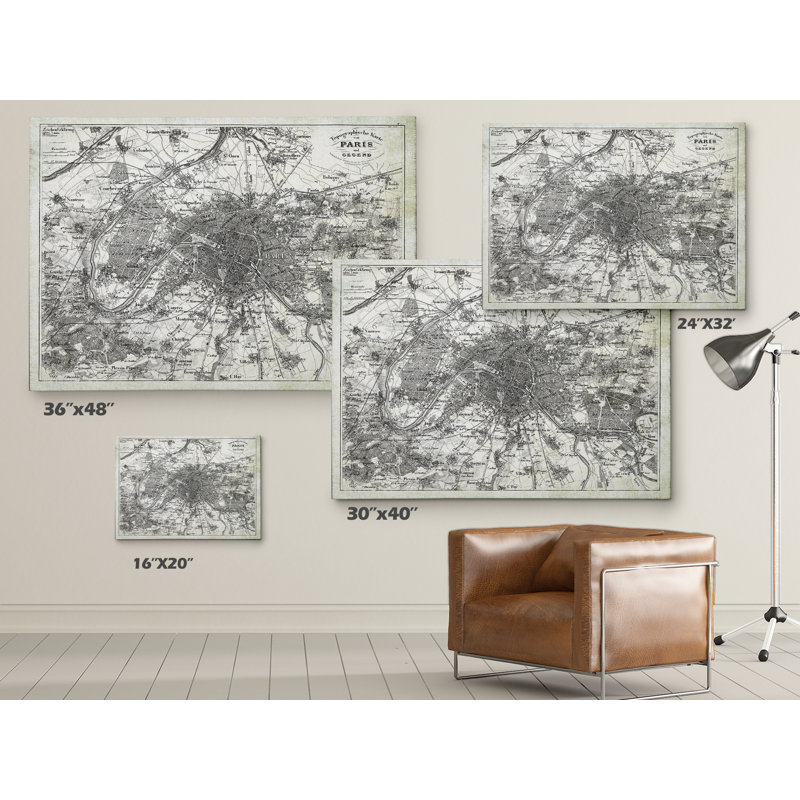 Paris S Croquis de la carte I - Impression sur toile, H 24 po x l 32 po x P 1,5 po