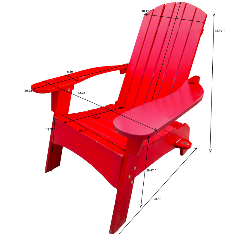Comfortable Red Solid Wood Chair With Umbrella Function For Porch And Patio Versatile Holder, Deck Use, Red