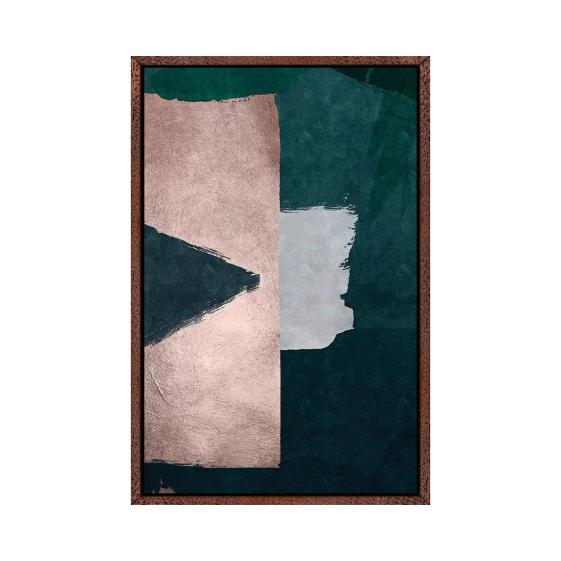 Brush Diptych Green B 1 Piece Painting on Canvas, 66.04 cm H x 45.72 cm W, Classic Brown Wood Framed