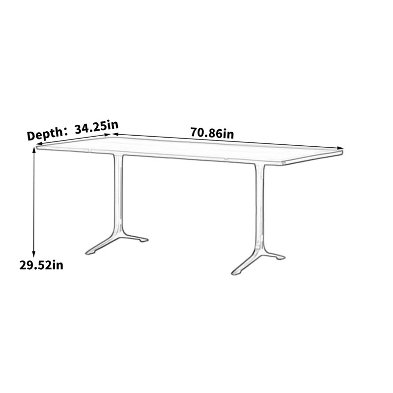 Nordic Minimalist Rectangular Dining Table Oak Solid Wood Top Metal Base Dining Table, 29.52"H x 70.86"L x 34.25"W