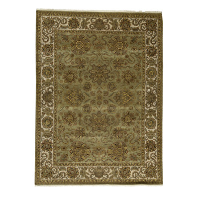 Tapis beige et vert noué à la main de haute qualité