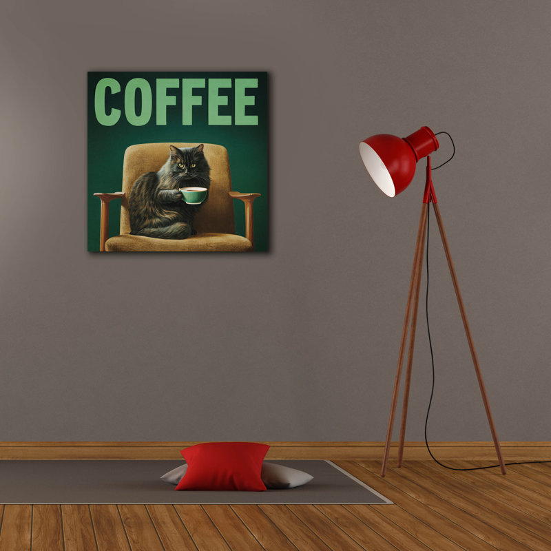  «Coffee Cat» par Rich Monet, art mural sur toile, 26 po x 26 po, H 26 po x l 26 po