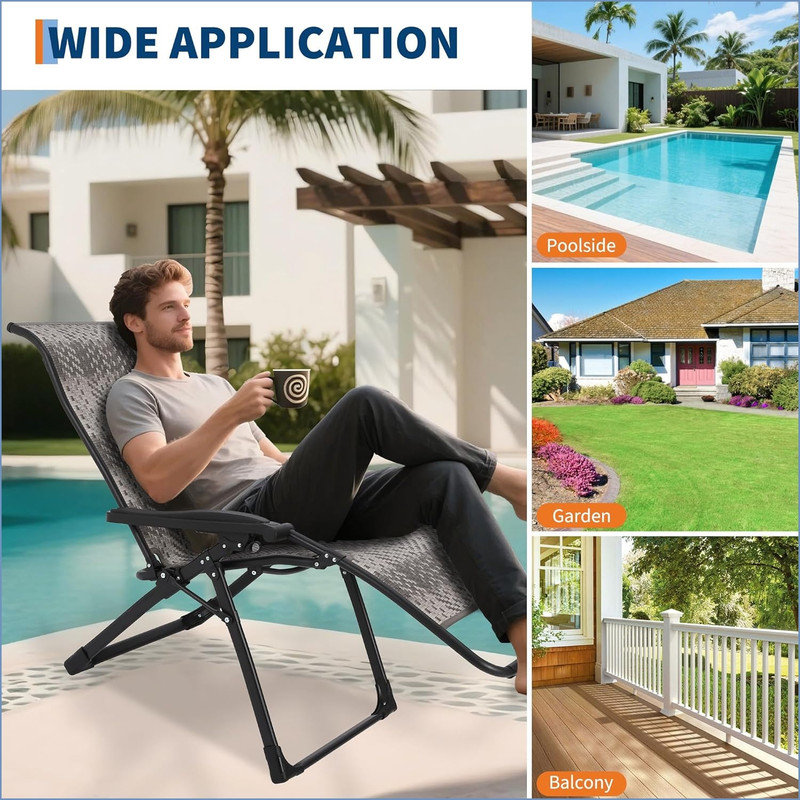 Portable Rattan Chaise Lounge Chair, Adjustable Folding Outdoor Reclining Chair with Widened Armrest, Sun Lounger for Patio, Garden, Beach, 330lb Capacity