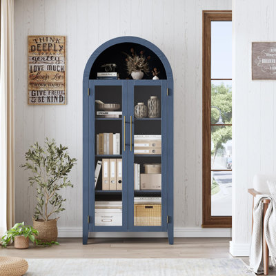 Arched Kitchen Pantry Cabinet with Glass Doors, 5-Tier Storage Cupboard with Adjustable Shelf for Home