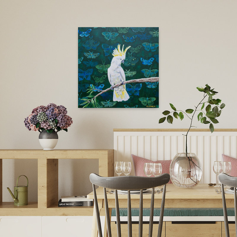 Art de la faune tropicale à papillon à crête jaune, H 18 po x l 18 po