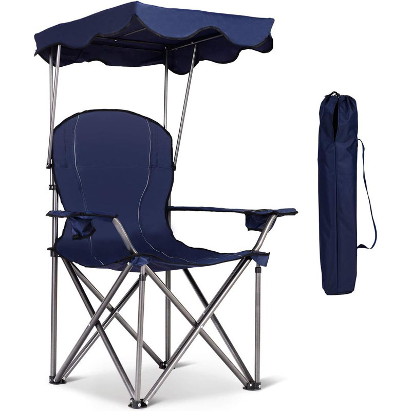 Camping Chair With Canopy Shade, Folding Lawn Chair With Umbrella Cup Holder & Carry Bag, Portable Sunshade Chair For Adults For Beach Outdoor Travel Hiking Fishing (Blue)