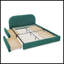 Structure de lit tapissier pour grand lit avec tête de lit courbée, rangement de tiroir à roulettes et support de pieds robuste - Style minimaliste moderne en vert-131377797-131377799