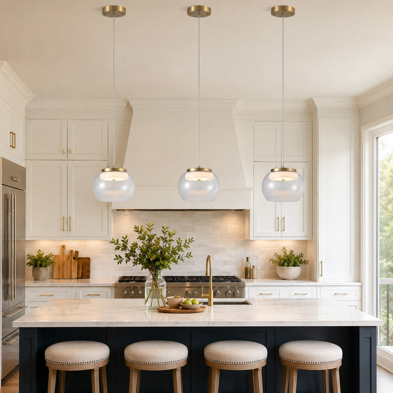 1 - Light Modern Gold Glass Height-Adjustable Kitchen Island Pendant 