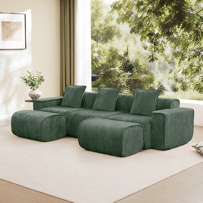 Streamlined Design Modular 3 Seat U Shape Sectional Boneless Sofa With French Edge Piping