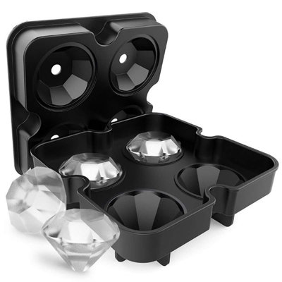 Moule à glaçons en forme de diamant avec 4 plateaux à glaçons en silicone pour refroidir les cocktails au whisky