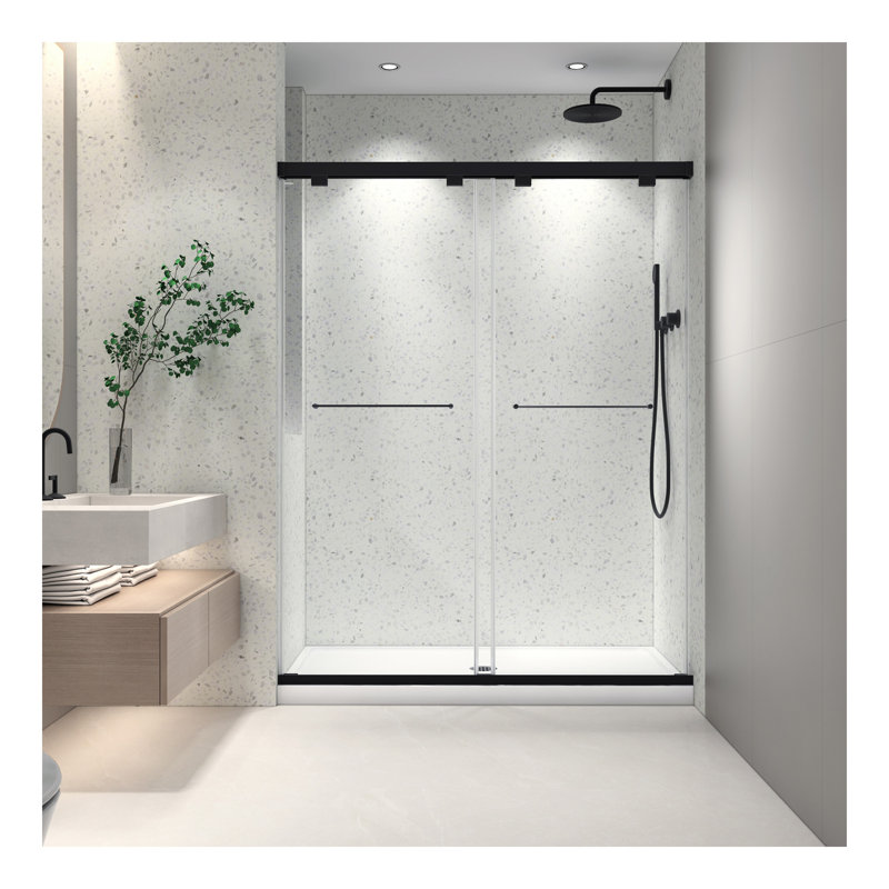 6076 Inch North American Frameless Double Sliding Matte Black Shower Door With Adjustable Soft Closing Function 8mm Tempered Glass With Nano Easy Cleaning And Stick Explosion-proof Menbrance
