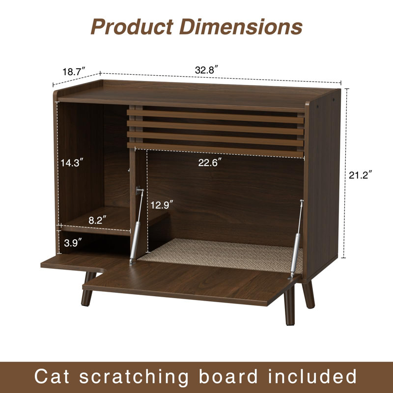Cat Litter Box Enclosure With Cat Scratch Pad, Brown
